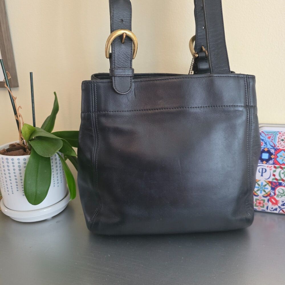 Vintage Coach Waverly Soho Buckle Shoulder Bag Black Leather Bucket 4157 Y2K - Picture 2 of 11